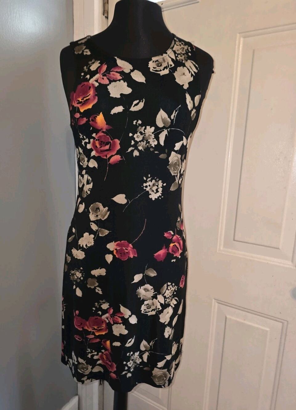 Vintage 90s Y2K Jody Of California Floral Maxi Sleeveless Dress Black USA Made M